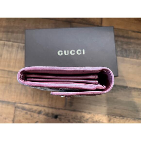 GUCCI Women’s OPHIDIA CONTINENTAL WALLET With Purple Leather Trim & Heart Charms - Picture 8 of 14
